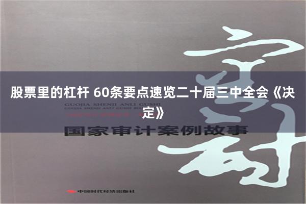 股票里的杠杆 60条要点速览二十届三中全会《决定》